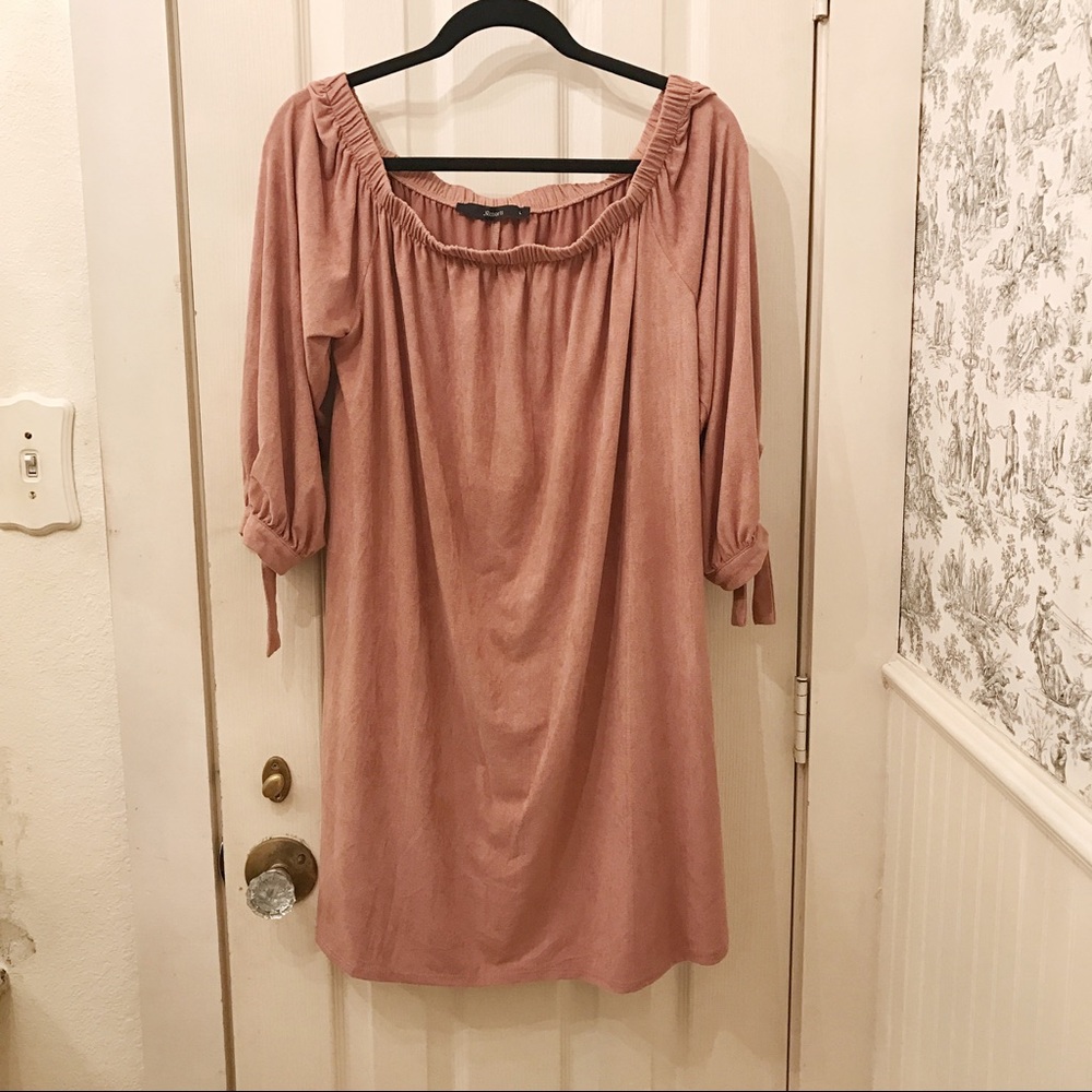 Mauve Dusty Pink Suede-like Off The Shoulder Dress